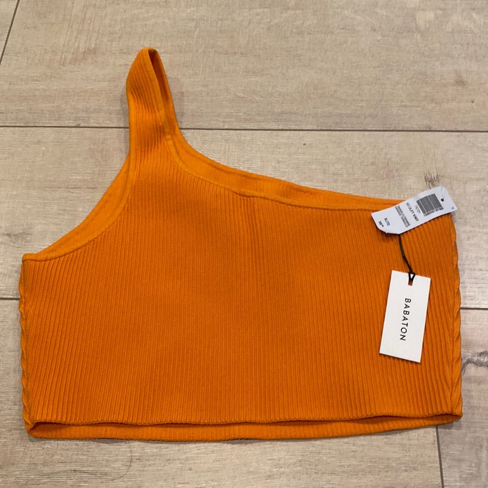 Babaton orange one shoulder knit crop top